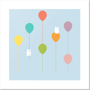 Fluffy bunnies and the rainbow balloons II Posters and Art